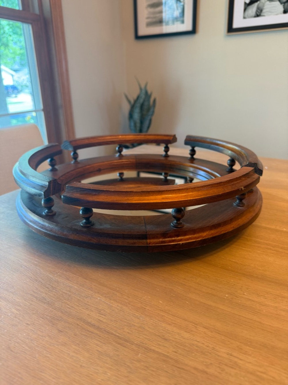 Vintage HOMCO Lazy Susan Decorative Mirror Center Round Oak